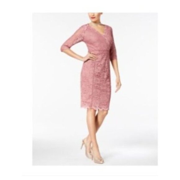 Talia Sodi Mauve Lace 3/4 Sleeve Midi Dress V-Neck size Medium New $89 - Picture 7 of 15